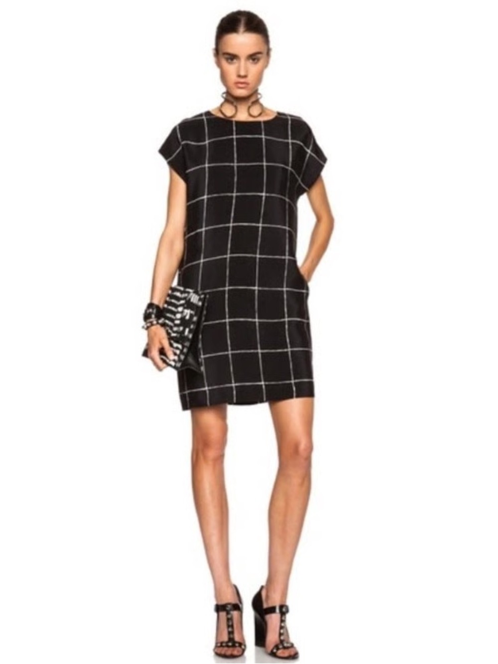 EUC Vince Silk Black Windowpane Shift Dress